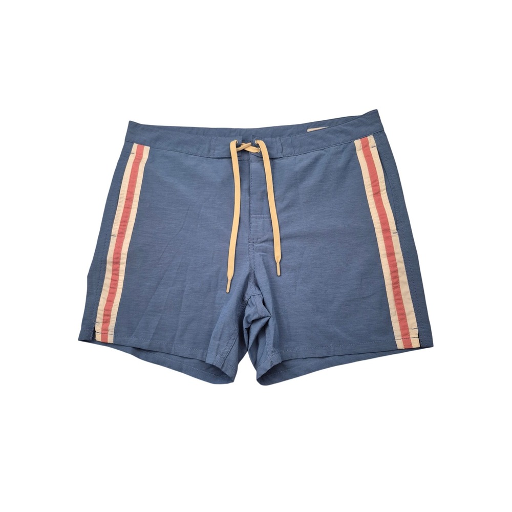 Faherty Men Blue Striped Board Shorts Size 34 Recycled Stretch Swim Trunks